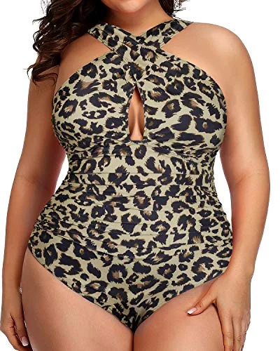 Stylish Front Cross One Piece Swimsuit For Beach Wear-Leopard Push-Up Bikini Top