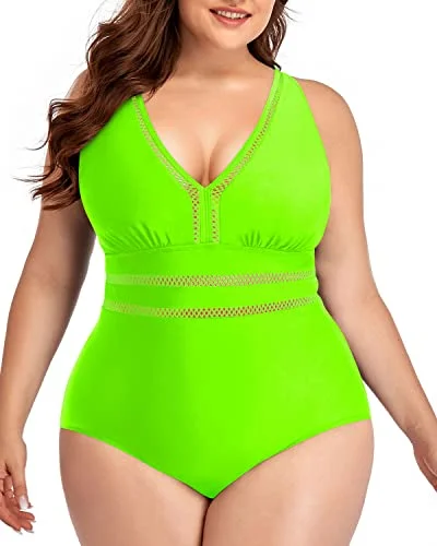 Padded Push Up Bra Plus Size One Piece Backless Swimwear-Neon Green Ruffled Swimsuit Top