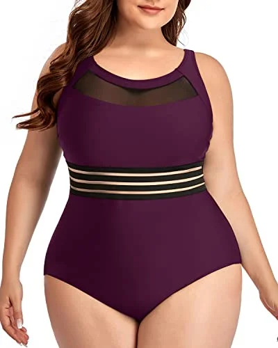 Stylish High Neck One Piece Swimsuits Plus Size-Maroon Summer Ready Swimsuit