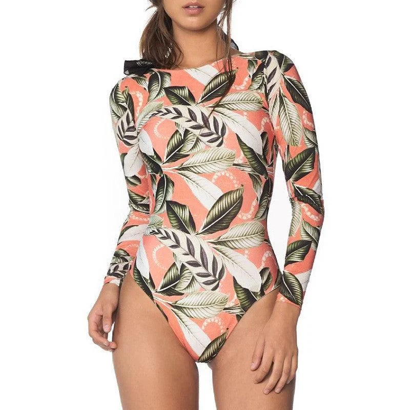 Women's Sexy Backless Diving Suit Leaf Printed Swimsuit Stylish Swimsuit Set