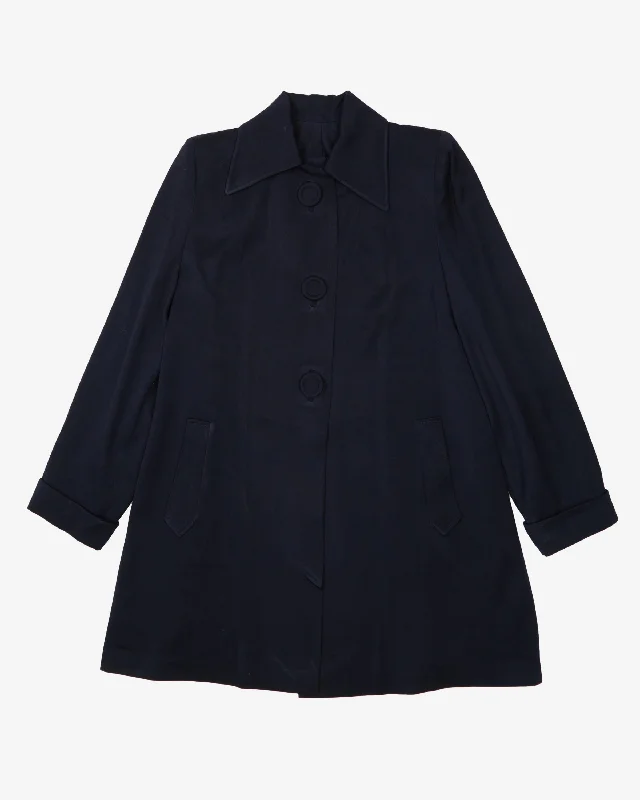 1940s Navy A-line With Belt Detail Jacket - M Anorak Shell Jacket Lightweight Jacket