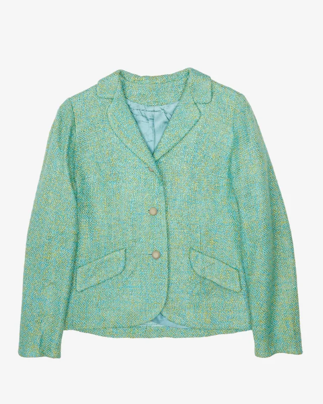 1960s Blue And Green Woven Jacket - XS Bomber Jacket Anorak Windbreaker