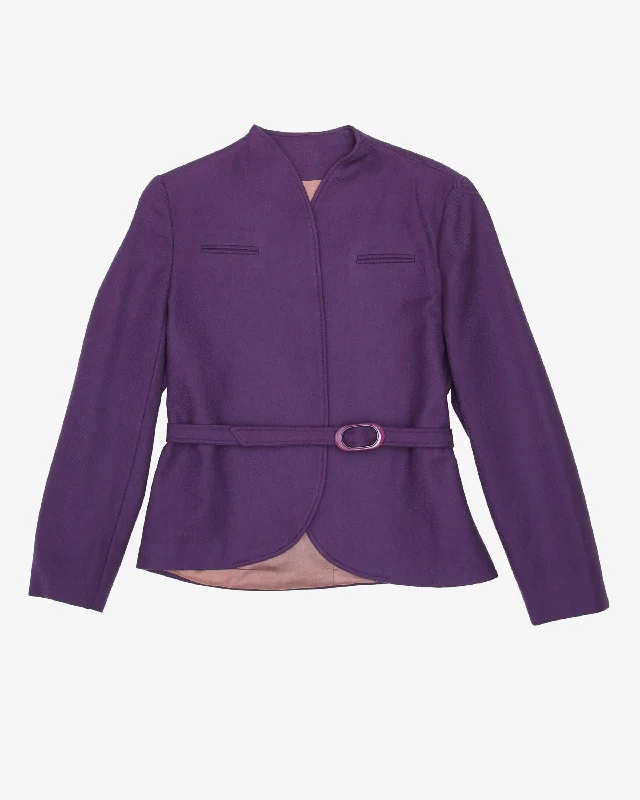 1970s Purple Belted Blazer Jacket - S Notch Collar Jacket Peter Pan Collar Jacket Cowl Neck Jacket