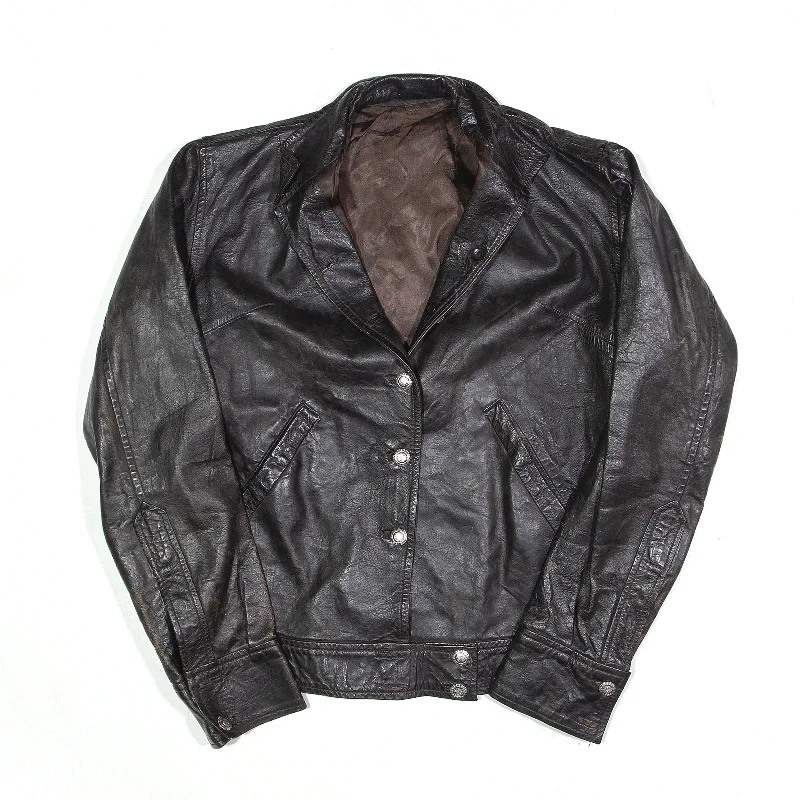 Blazer Leather Jacket Black Womens S Front Pockets Side Pockets Patch Pockets