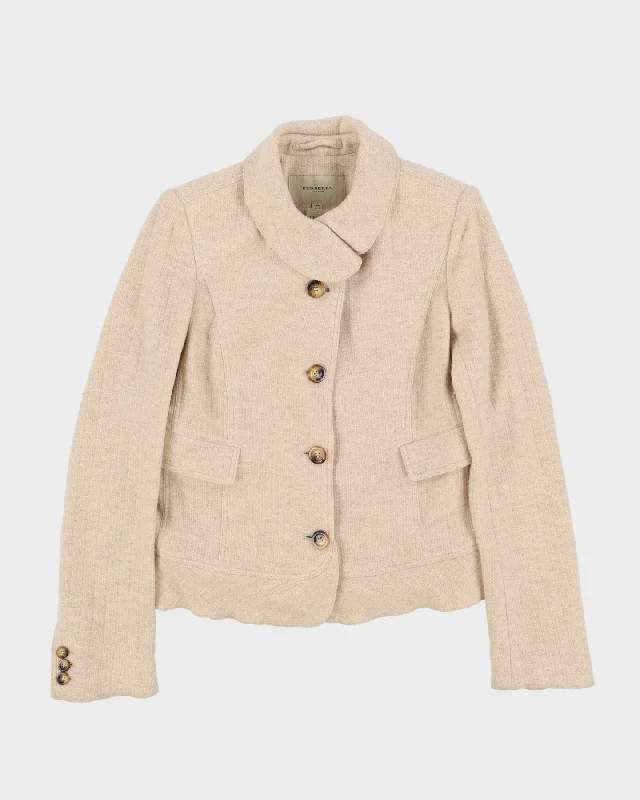 Burberry London Beige Wool Cashmere Blazer Style Jacket - S Appliqued Jacket Beaded Jacket Sequined Jacket