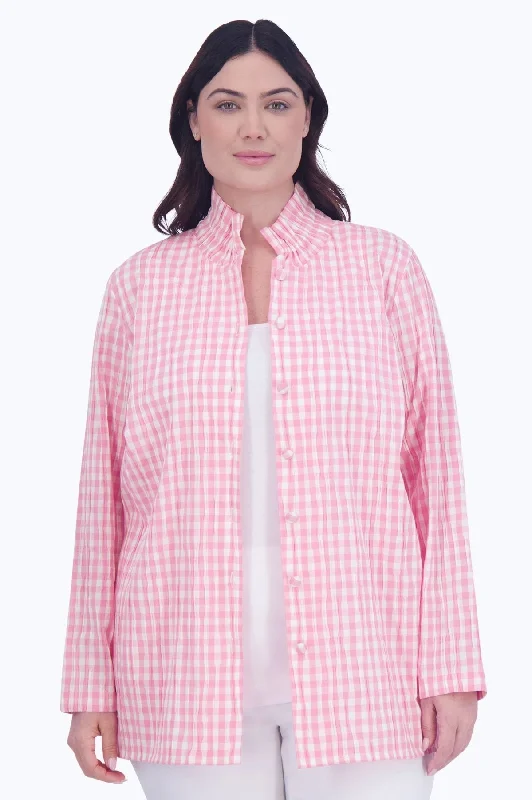 Carolina Plus Crinkle Gingham Shirt Jacket Ribbed Jacket Pleated Jacket Ruffled Jacket