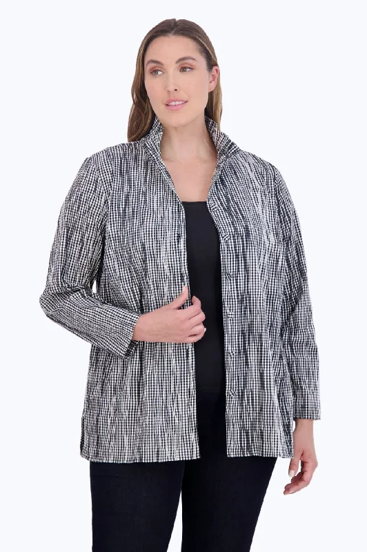 Carolina Plus Mini Gingham Crinkle Shirt Jacket Toggled Jacket Drawstring Jacket Belted Jacket