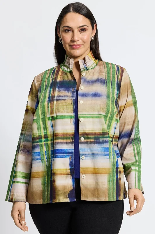 Carolina Plus Painterly Plaid Shirt Jacket Snapped Jacket Toggled Jacket Drawstring Jacket