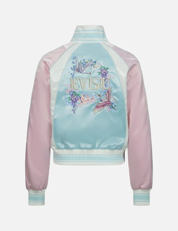 Cranes and Floral Embroidery Fashion Fit Souvenir Jacket Embroidered Jacket Appliqued Jacket Beaded Jacket