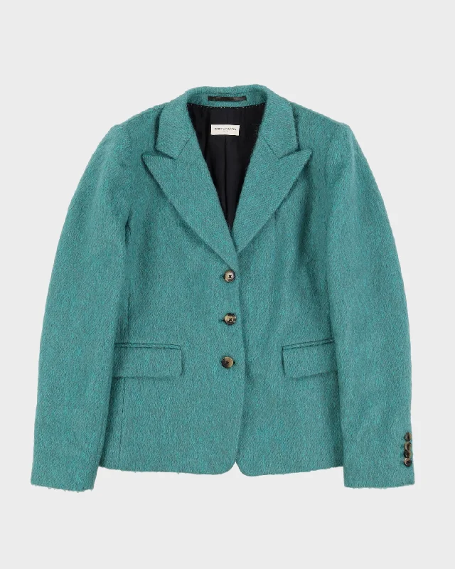 Dries Van Noten Aqua Green Mohair Blazer Style Jacket - S Knit Jacket Woven Jacket Fleece Jacket