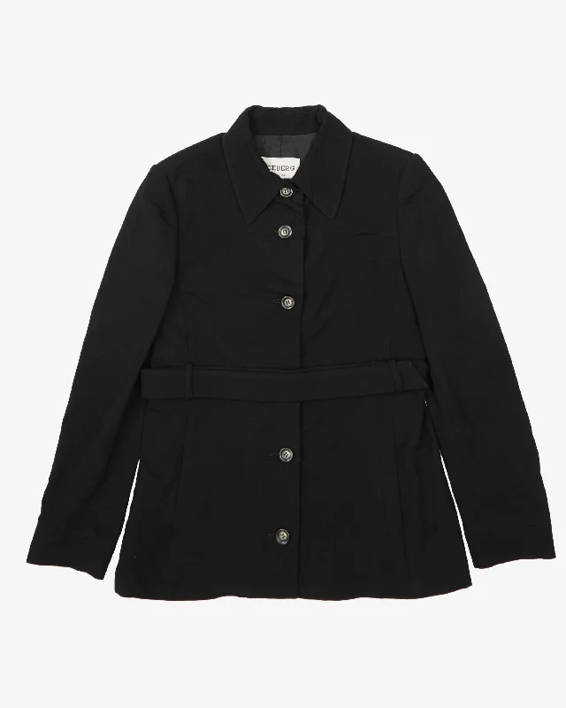 Iceberg Black Belted Jacket - S V-Neck Jacket Boat Neck Jacket Square Neck Jacket