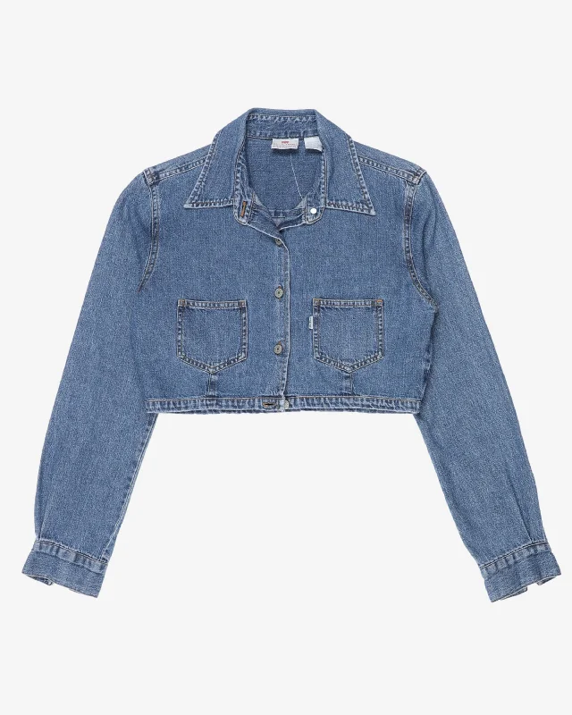 Levis White Tab Mid Indigo Cropped Denim Jacket - XS Hooded Jacket Caped Jacket Shawl Collar Jacket