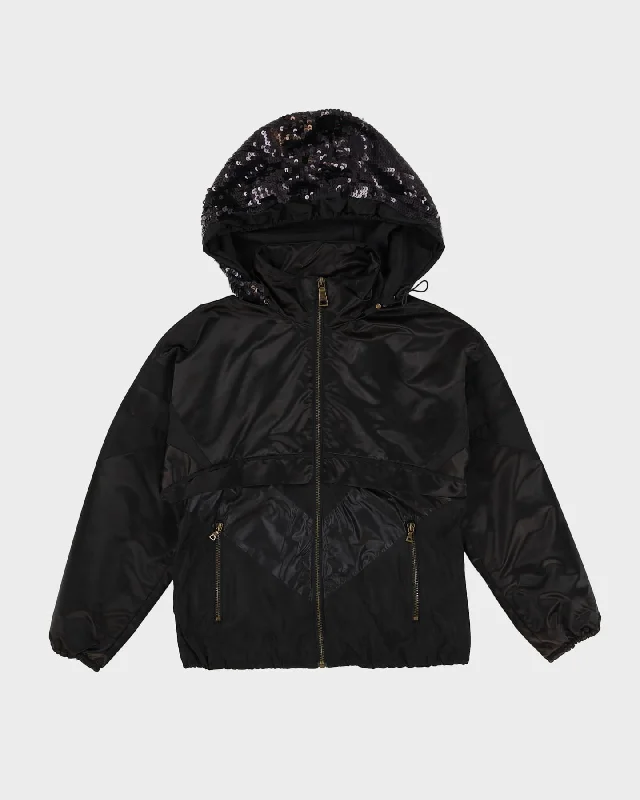 Prada Black Sequin Hooded Windbreaker Jacket - XS Mesh Jacket Canvas Jacket Denim Jacket