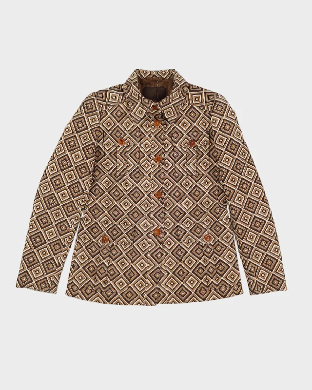 Prada Brown Patterned Blazer Jacket - S Corduroy Jacket Velvet Jacket Brocade Jacket