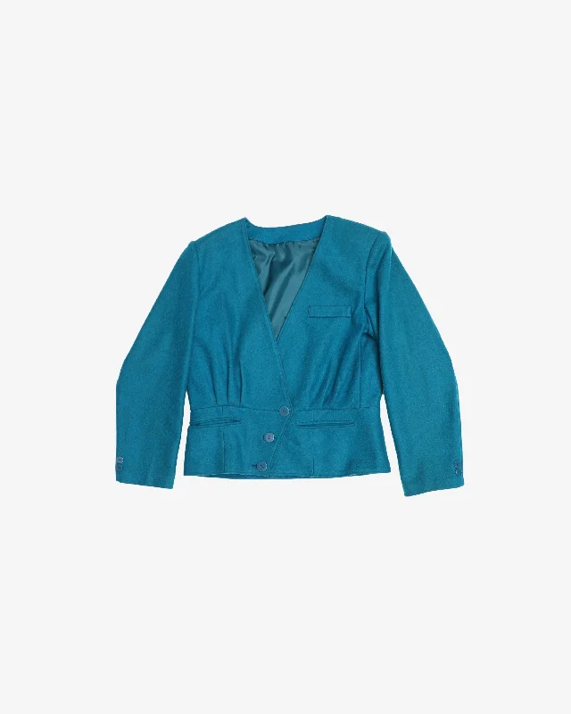 Turquoise  wool blazer style jacket - S Hoodie Zip-Up Jacket Button-Up Jacket