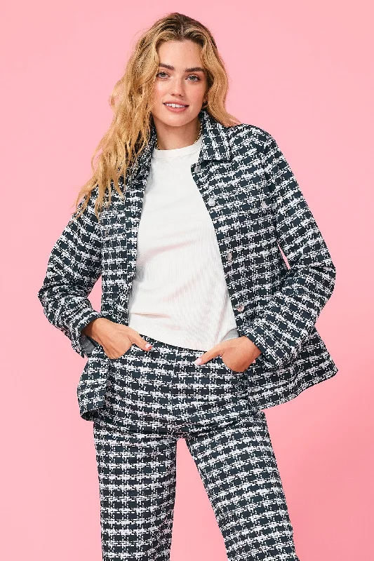 Twill Rhinestone Jacket in Houndstooth Jacket Blazer Coat