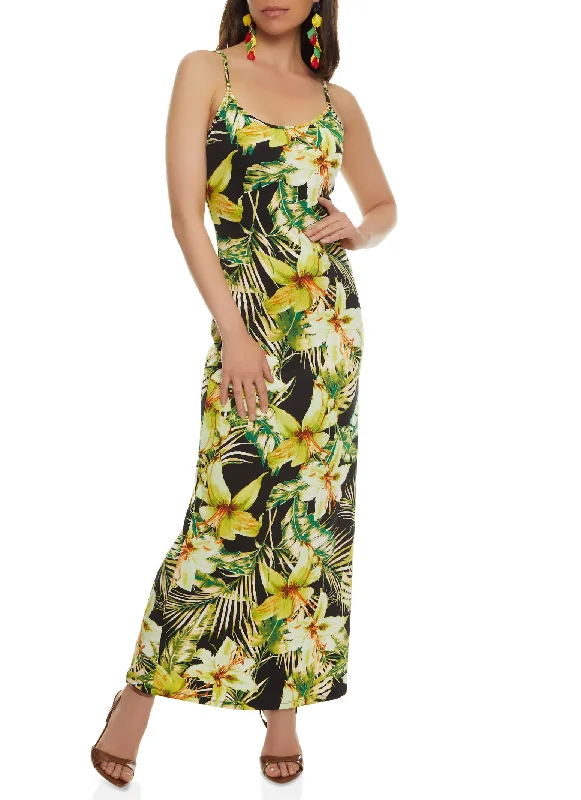 Haute Monde Floral Print Cami Maxi Dress Cozy Maxi Dress with Slit