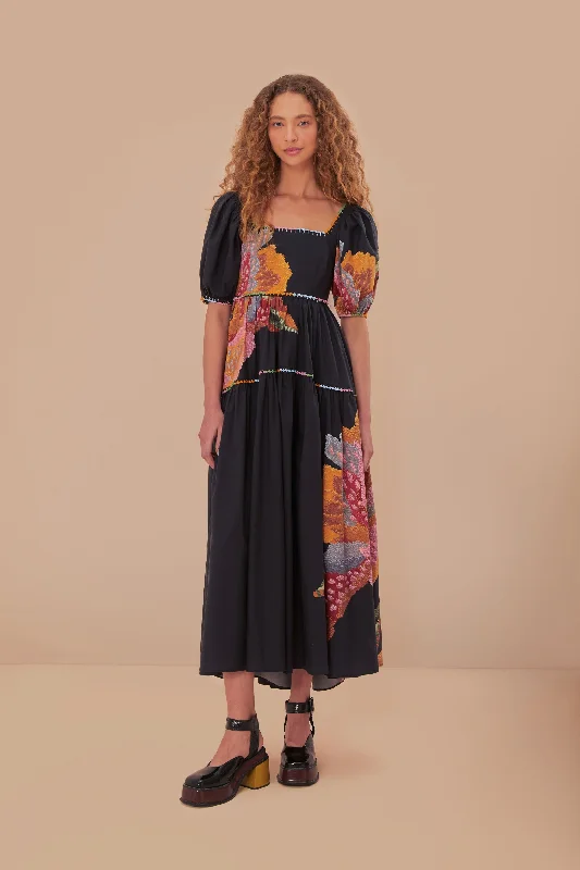 Black Lucy Floral Maxi Dress Stylish Long Sleeve Maxi Dress