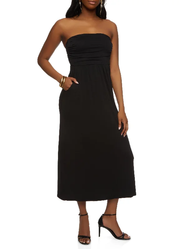 Strapless Maxi Dress Elegant Pleated Maxi Dress