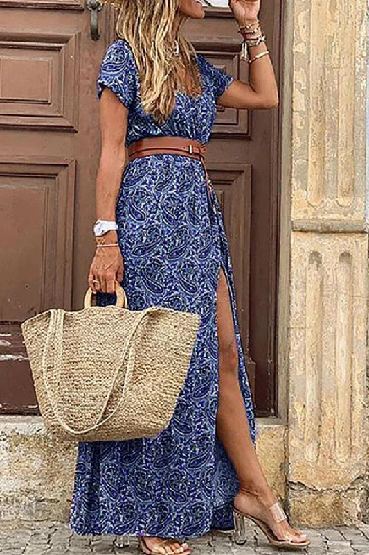 Boho Style Sleeveless Print Maxi Dress Stylish Off-Shoulder Maxi Dress