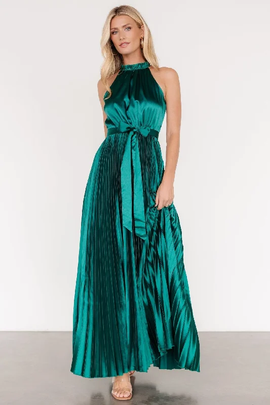 Capulet Pleated Maxi Dress | Emerald Fashionable High-Low Maxi Dress