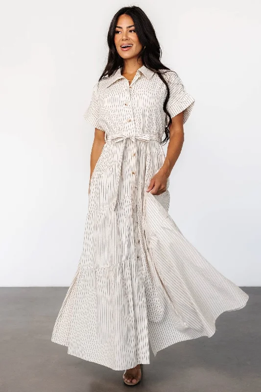 Covey Button Up Maxi Dress | Cream Stripe Classic Tulle Maxi Dress