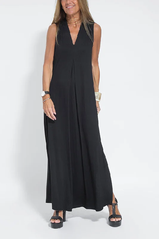 Elegant Is Eternal Knit Solid Color Sleeveless Slit Maxi Dress Cozy Knitted Maxi Dress