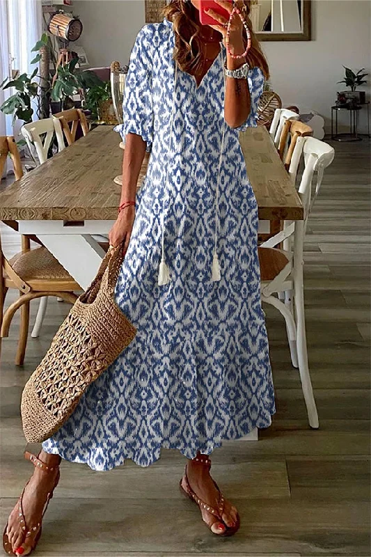 Geometric Print Casual V Neck Maxi Dress Elegant Velvet Maxi Dress