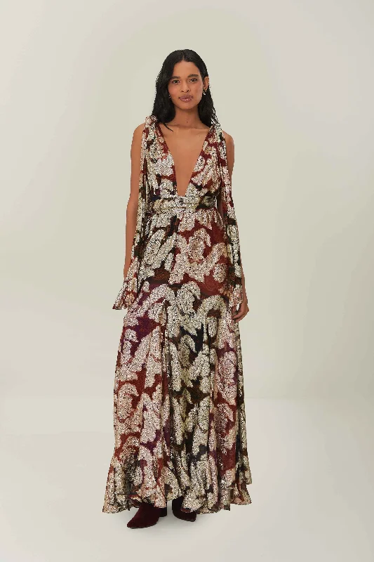 Jacquard Lurex Sleeveless Maxi Dress Trendy Maxi Dress with Lace