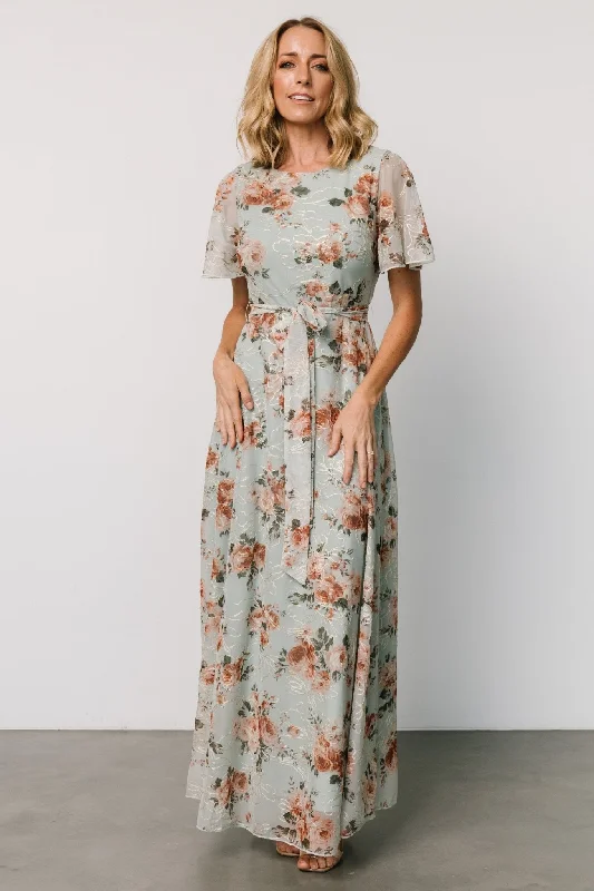 Katalaya Maxi Dress  | Sage + Gold Fashionable High-Waist Maxi Dress