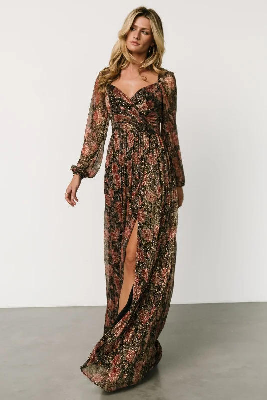 Kirsi Maxi Dress | Black Floral Cozy Spaghetti Strap Maxi Dress