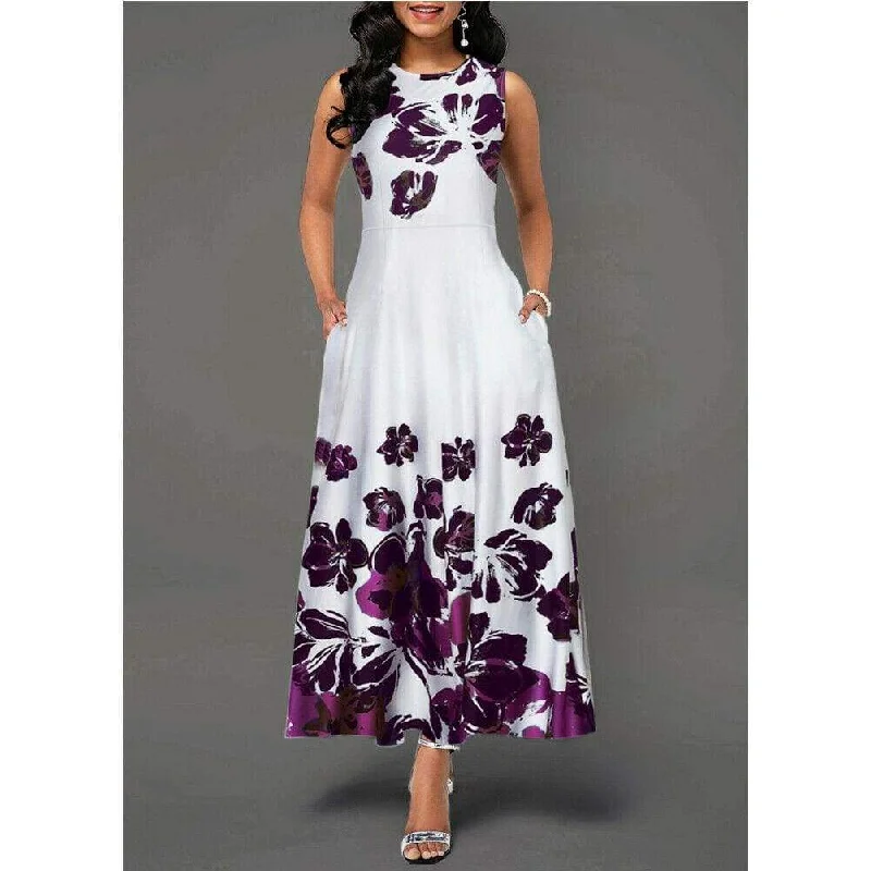 FashionSierra - Summer Women's Floral Print Long Maxi Dress Elegant Maxi Dress with Ruffles