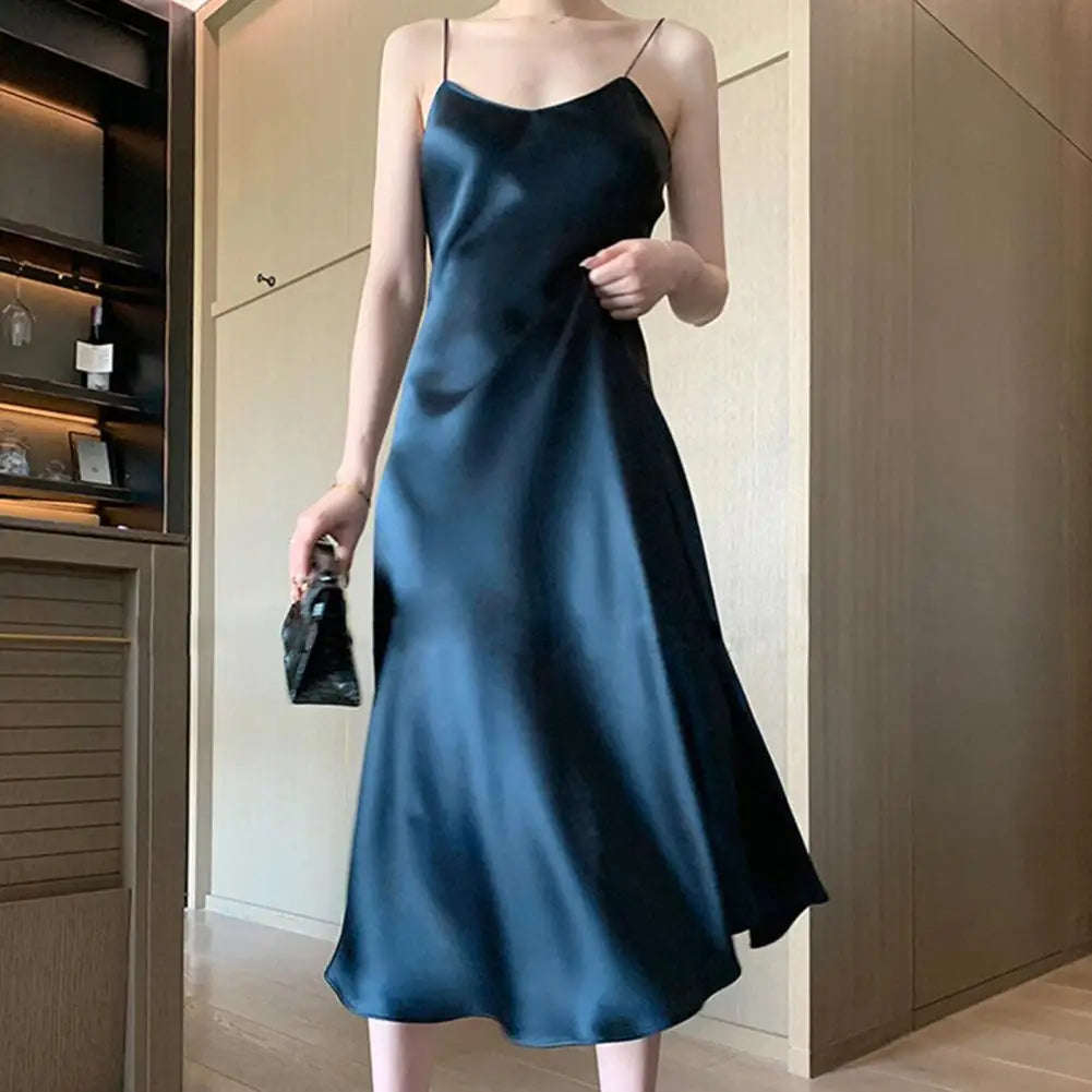 DressBetty - 2024 Low Cut V Neck Solid Color Spaghetti Strap Maxi Dress Classic Black Maxi Dress