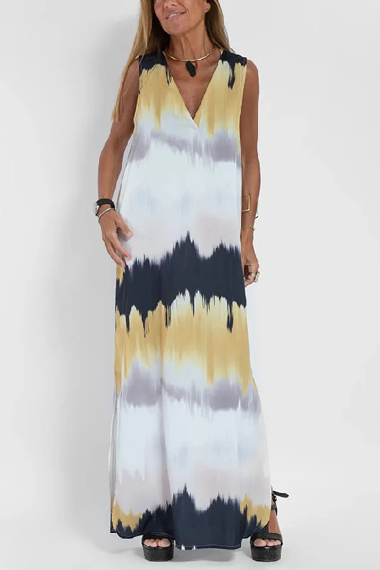 Make Them Proud Satin Tie-dye Print Relaxed Maxi Dress Trendy A-Line Maxi Dress