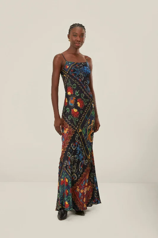 Black Mixed Arabesque Scarves Sleeveless LENZING™ ECOVERO™ Maxi Dress Elegant Wraparound Maxi Dress