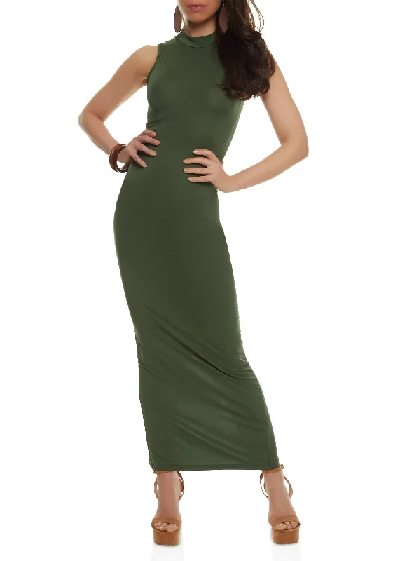 Daisy Sleeveless Mock Neck Maxi Dress Fashionable Sleeveless Maxi Dress