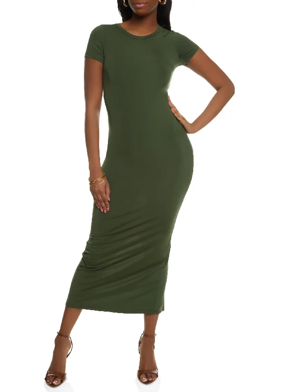 Daisy Solid Crew Neck Maxi Dress Trendy Maxi Dress with Lace