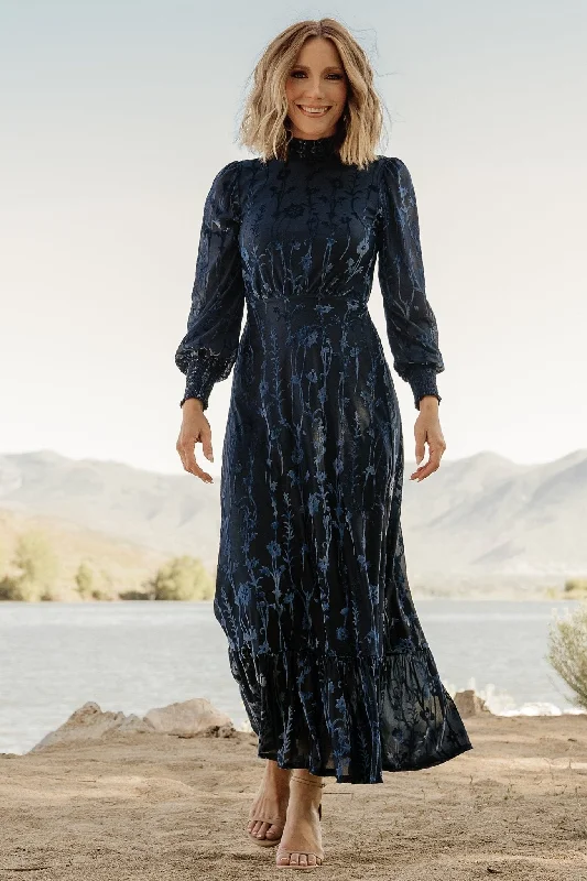 Penelope Velvet Maxi Dress | Midnight Blue Classic A-Line Maxi Dress