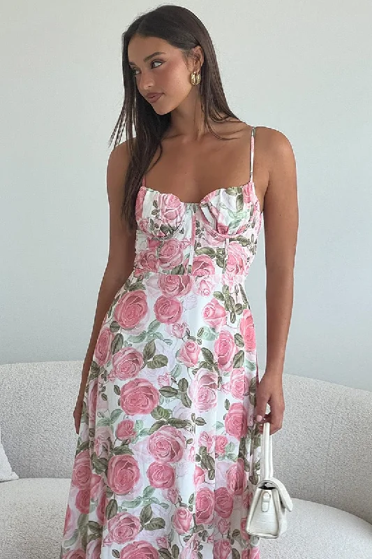 Pink Floral Maxi Dress Strappy Comfortable Casual Maxi Dress