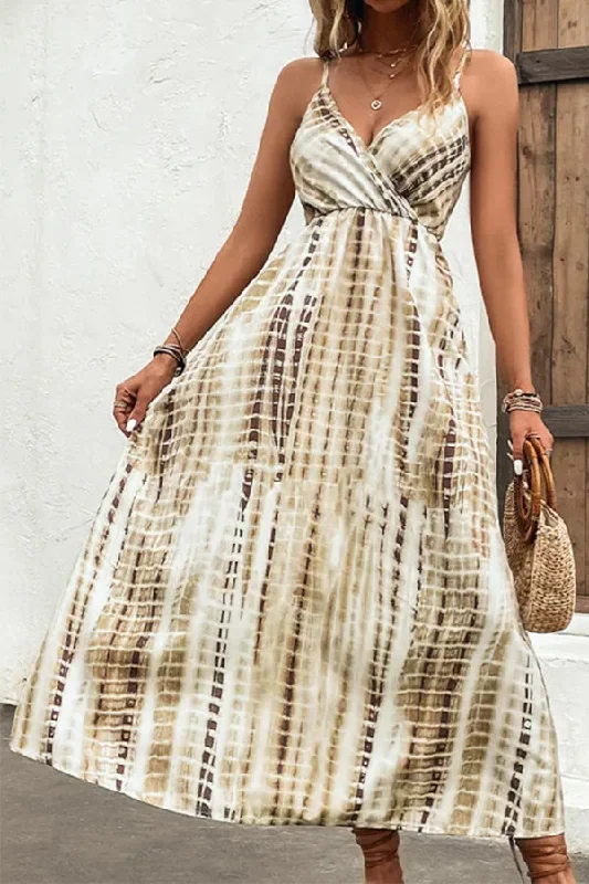 Printed V-neck With Suspenders Maxi Dress Classic Black Maxi Dress