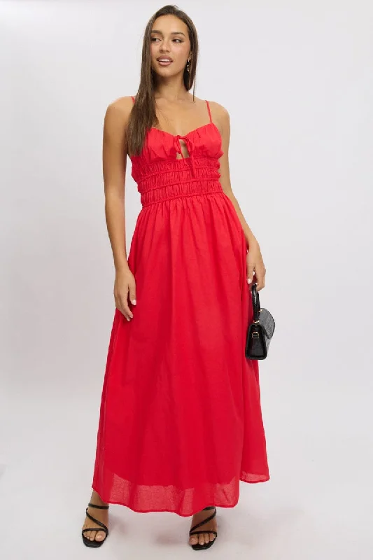 Red Maxi Dress Strappy Comfortable Bohemian Maxi Dress