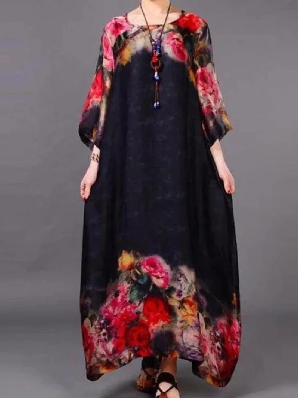 Rose Hem Silk Maxi Dress Stylish Maxi Dress with Pleats