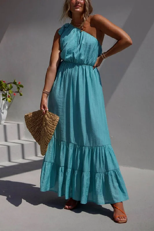 Serene summer one shoulder maxi dress Fashionable Layered Maxi Dress