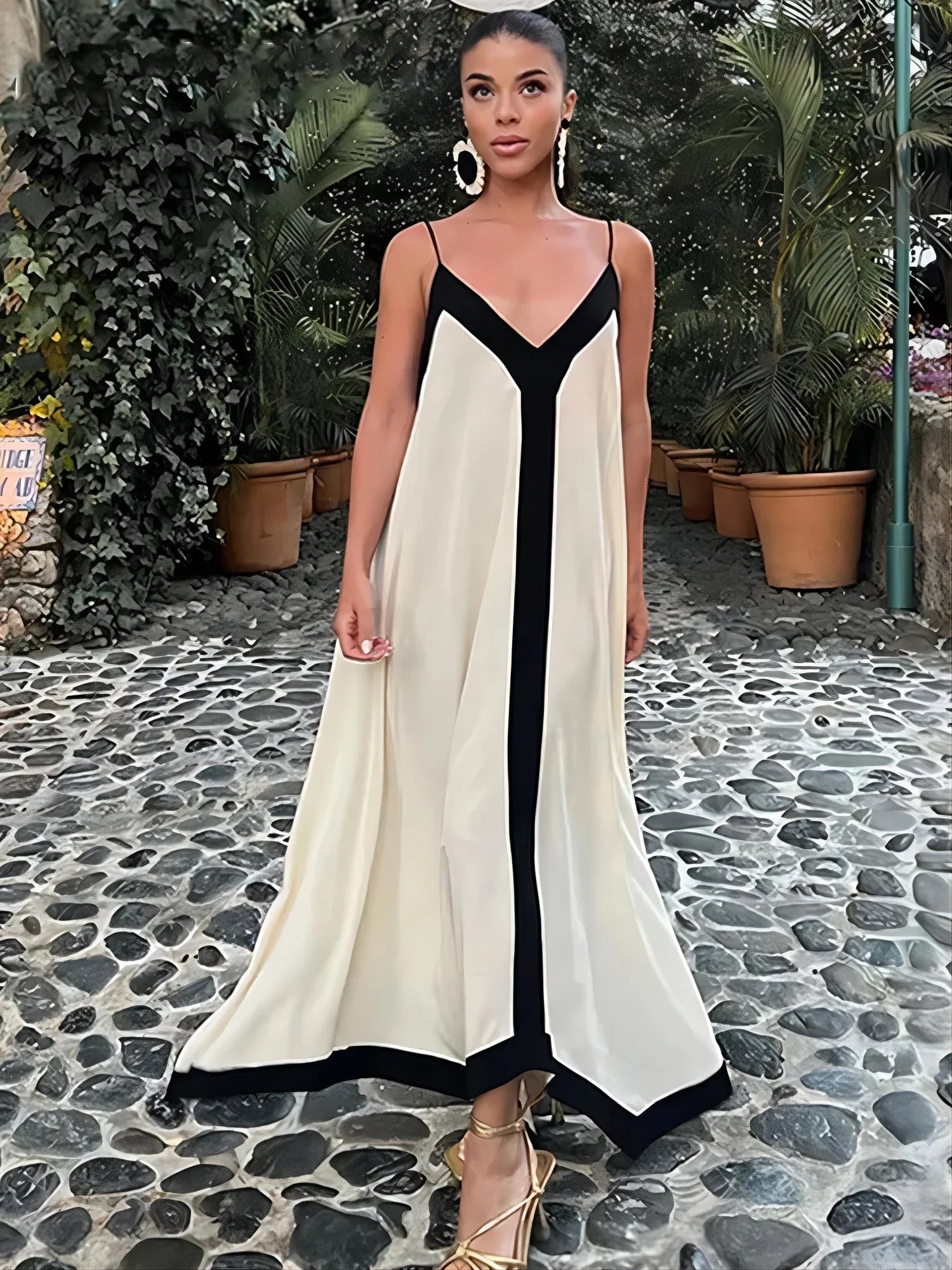 DressBetty - 2024 Sexy Backless V-neck Summer Beach Vacation Maxi Dress Fashionable High-Waist Maxi Dress