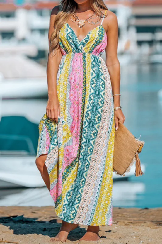 Stroll The Beach Colorblock Paisley Printed Cami Maxi Dress Stylish Longline Maxi Dress