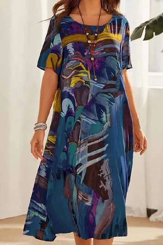 Tunic round neck loose beach maxi dress Fashionable Open-Back Maxi Dress