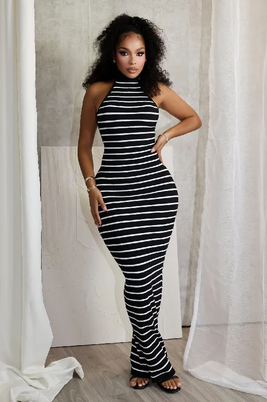 Verona Stripe Mock Neck Maxi Dress Comfortable Bohemian Maxi Dress