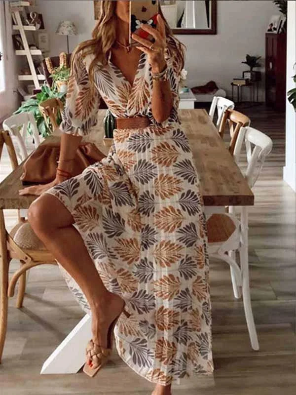 iForgirls V-Neck Printed Maxi Dress Chic Sleeveless Maxi Dress