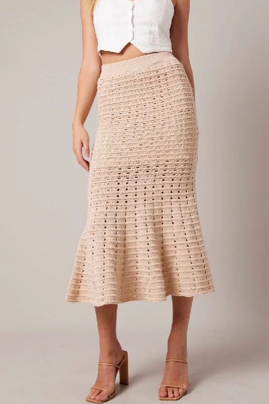 Beige Knit Skirt Crochet lace skirt elegant