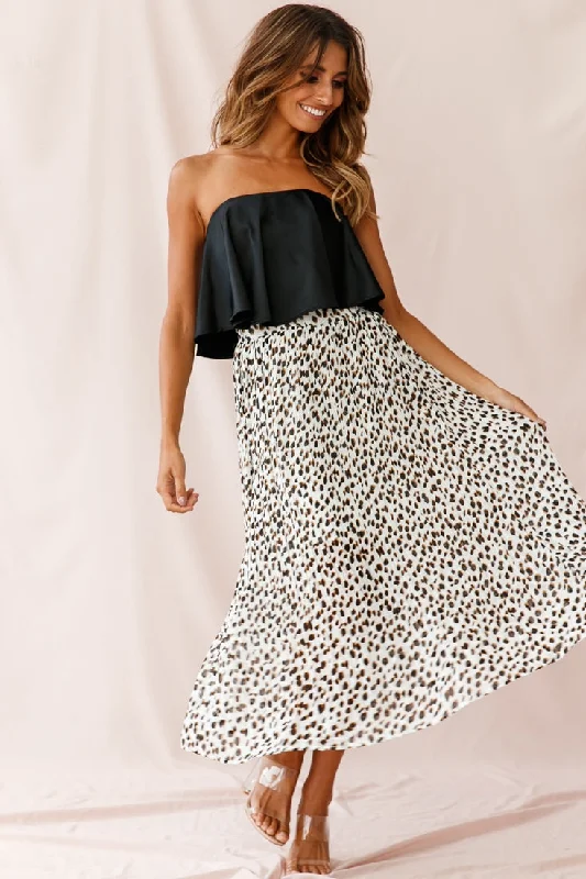 Caroline Accordion Pleat Midi Skirt Animal Print White lace skirt elegant